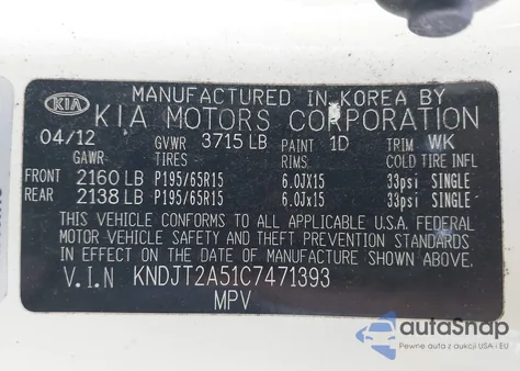 2012 Kia Soul from USA, damaged, VIN KNDJT2A51C7471393